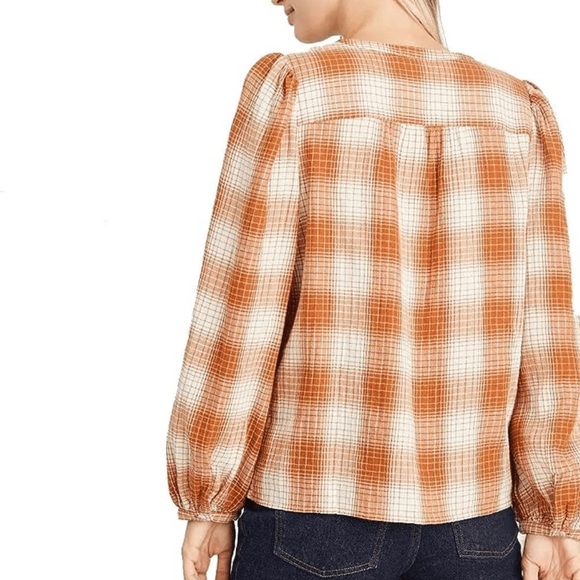 Universal Thread Tops - Universal Thread Rust Colored button front plaid cotton gauze shirt size xsmall